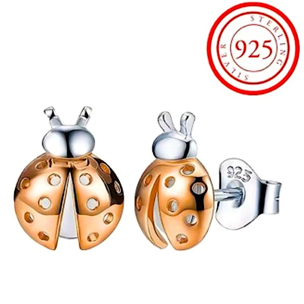 Sterling Silver Gold Lady Bug Stud Earrings